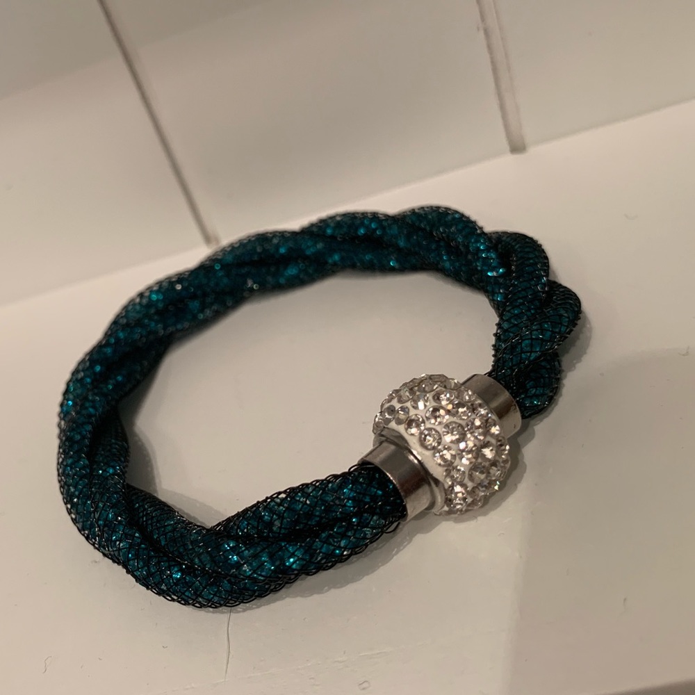 Teal and diamond Bracelet blingy and handmade
